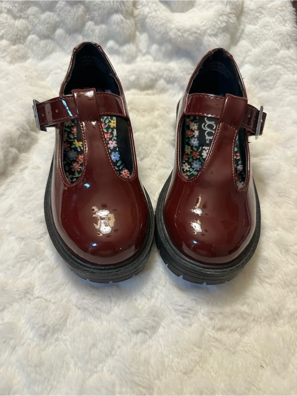 Sugar Girls' Burgundy Patent T-Strap Mary Jane Shoes